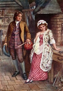 Joe Willet og Dolly Varden (farge litho) av Harold Copping