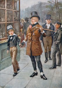Mr Micawber dirigerer David Home, illustrasjon fra 