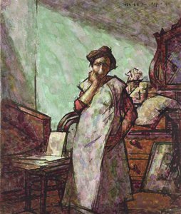 Interiør med fru Mounter i en overall, 1. desember 1918 av Harold Gilman