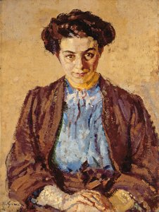 The Blue Bluuse, Portrait of Elene Zompolides (1880-1958) (olje på lerret) av Harold Gilman