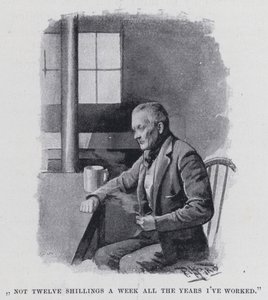 "Ikke tolv shilling i uken alle årene jeg har jobbet" (s/hvitt-bilde) av Harold Hume Piffard