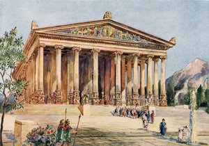 Svevende joniske fasade av tempelet til den efesiske Diana