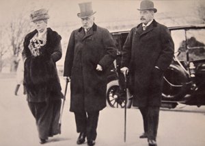 John Pierpont Morgan med sønnen og datteren deltar på Money Trust Investigation (sepia-bilde)