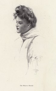 En karakter, grevinne Frina Mavrodin fra romanen, The Princess Moritza, av Percy Brebner (litho) av Harrison Fisher