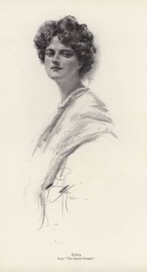 En karakter, Sylvia, fra romanen, The Opened Shutters, av Clara Louise Burnham (litho) av Harrison Fisher