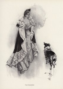 En ung kvinne som går ut på kvelden og ber hunden sin om å adlyde instruksjoner (litho) av Harrison Fisher