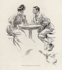 Par tar en drink etter et tennisspill (farge litho) av Harrison Fisher