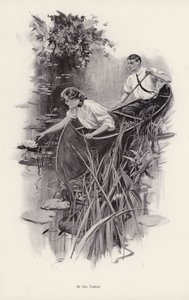 Mann og kvinne i en kano (litho) av Harrison Fisher