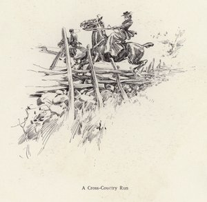 Mann og kvinne på hesteryggen under et terrengløp (litho) av Harrison Fisher