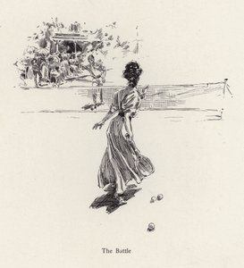 Mann og kvinne spiller tennis (litho) av Harrison Fisher