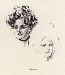 Pennskisser av en ung kvinne (litho) av Harrison Fisher