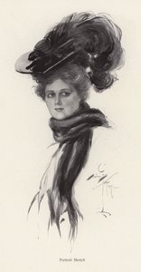 Portrett av en kvinne i en stor hatt (litho) av Harrison Fisher