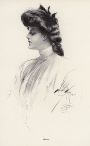 Portrett av en kvinne ved navn Marcia (litho) av Harrison Fisher