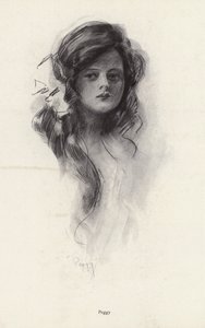 Portrett av en ung jente ved navn Peggy (litho) av Harrison Fisher