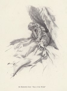 Rosamond English, en karakter fra Rose of the World, en roman av Egerton Castle (litho) av Harrison Fisher