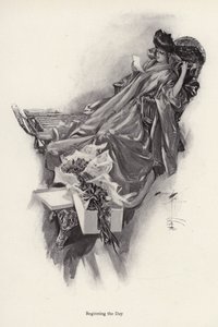 Kvinne som mottar en bukett blomster fra en beundrer (litho) av Harrison Fisher
