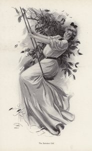 Ung kvinne på en huske (litho) av Harrison Fisher