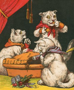 Frekke kattunger som spiser pai i vottene av Harrison William Weir