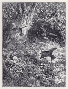 Barna i skogen (gravering) av Harrison William Weir
