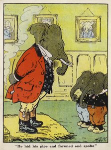 "Han gjemte pipa og rynket pannen og snakket" (farge litho)