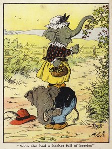 "Snart hadde hun en kurv full av bær" (farge litho) av Harry B Neilson