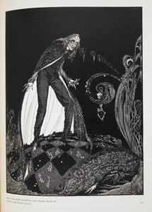 Men i mange minutter slo hjertet med en dempet lyd. Illustrasjon til novellen, 'det fortellende hjertet'. Fortelleren kveler den gamle mannen med i egen seng. av Harry Clarke