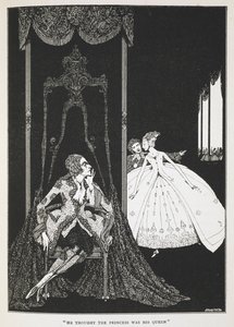 "Han trodde prinsessen var hans dronning". Illustrasjon til historien, 'eselskinn'. av Harry Clarke