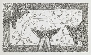 Illustrasjon til historien Riquet med dusk. Et sommerfugldesign. av Harry Clarke
