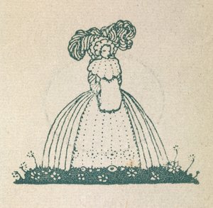 Illustrasjon som viser en kvinne, iført en stor kjole. av Harry Clarke
