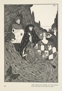 Paradisets hage. Hun tok prinsen i hånden og førte ham inn i palasset sitt. av Harry Clarke