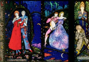 Geneva-vinduet som viser The Playboy of the Western World av J.M. Synge, The Dreamers av Seamus OSullivan og The Demi Gods av James Stephens, 1929