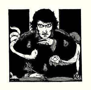 Illustrasjon av tittelsiden til «Tales of Mystery and Imagination» av Edgar Allan Poe (fargelitografi) av Harry Clarke