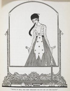 "Sannelig å si, dette nye ornamentet utløste ikke hennes skjønnhet." Illustrasjon til historien, 'de latterlige ønskene'. av Harry Clarke