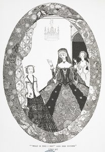 "Hva er dette jeg ser?" sa moren hennes." Illustrasjon til historien 'feen'. av Harry Clarke
