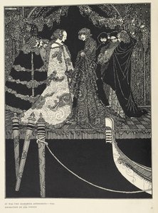 "det var Marchesa Aphrodite - tilbedelsen av hele Venezia". Illustrasjon til historien 'oppdraget'. av Harry Clarke