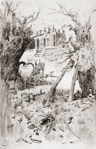 Dystert hus. Illustrasjon av Harry Furniss for Charles Dickens-romanen Bleak House, fra The Testimonial Edition, utgitt 1910. av Harry Furniss