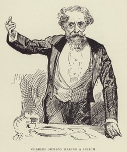 Charles Dickens holder en tale av Harry Furniss