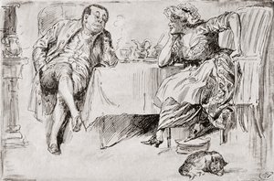 Clemency og Storbritannia. "Du vil aldri bli gift, vet du," sa Mr. Britain. "Tror du ikke jeg noen gang skal gjøre det?" sa Clemency. "Ikke en sjanse for det!" "Bare tenk!" sa Clemency. "Vel! Jeg antar at du mener Storbritannia en av disse dagene, gjør du  av Harry Furniss