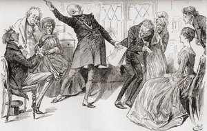 Mr. Micawber oppnår Heeps fall. "Den triumferende oppblomstringen som Mr. Micawber forløste ordene med, hadde en kraftig effekt i å skremme moren, som ropte i mye agitasjon: "Ury! Ury! Vær 