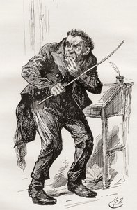 Mr. Squeers. Illustrasjon av Harry Furniss for Charles Dickens-romanen Nicholas Nickleby, fra The Testimonial Edition, utgitt 1910. av Harry Furniss