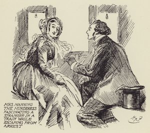 Mrs Manning the Murderess fascinerer en fremmed i et tog mens hun rømmer fra arresten av Harry Furniss