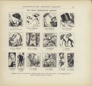 Royal Westminster Academy - forestille seg hvordan politikere kan male hverandre (litho) av Harry Furniss