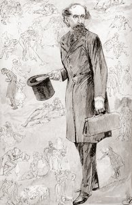 Den ukommersielle reisende. Illustrasjon av Harry Furniss for novellen The Uncommercial Traveler fra The Christmas Books av Charles Dickens, utgitt i The Testimonial Edition av 1910. av Harry Furniss