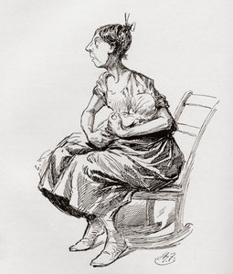 Tilly Slowboy. Illustrasjon av Harry Furniss for novellen The Cricket on the Hearth fra The Christmas Books av Charles Dickens, utgitt i The Testimonial Edition av 1910. av Harry Furniss