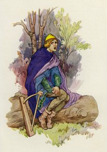 Mens han satt, sang ungdommen en sørgmodig vise (fargelitografi) av Harry George Theaker