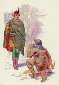 Sebald møtte ham med kniven hevet og redsel i sitt magre ansikt (fargelitografi) av Harry George Theaker