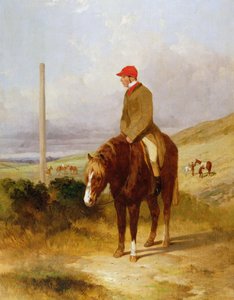 Nat Flatman (1810-60) på sin ponni før starten av Chesterfield Stakes i 1844, 1844