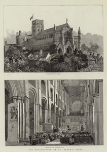Restaurering av St Albans Abbey gravering av Harry Hine