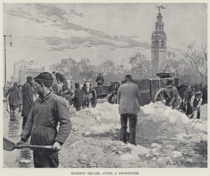 Madison Square etter en snøstorm (litho)