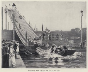 Skyting av renner på Coney Island (litho)